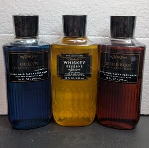 New 3 Piece Bath & Body Works Ocean, Whiskey Reserve, and Bourbon Body Wash Set